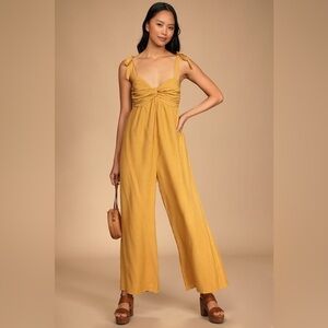 Lulus Out in the Sunshine Yellow Tie-Strap Twist-Front Jumpsuit | Size M